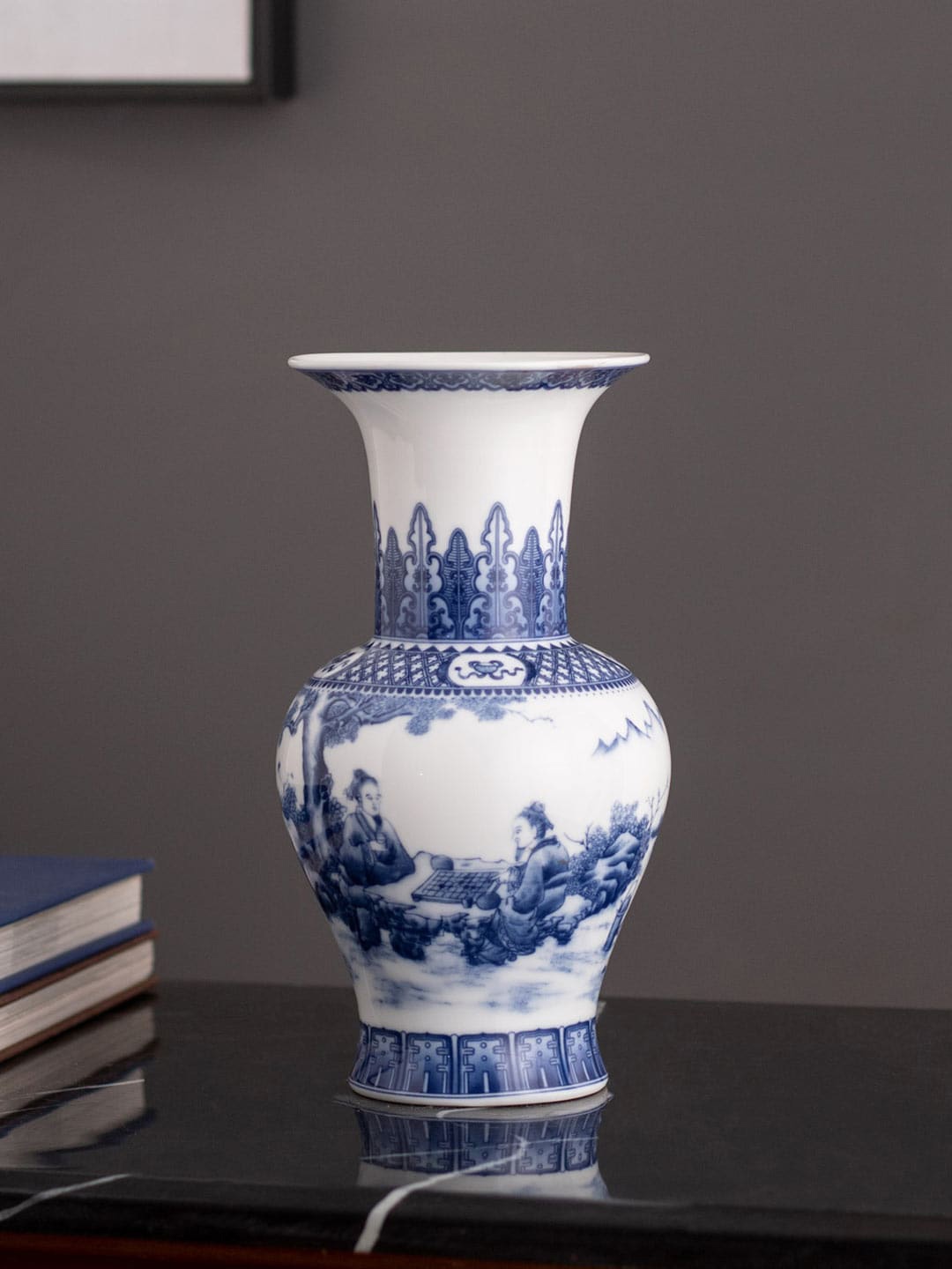 

THEDECORKART The Wise Men White & Blue Printed Ceramic Vase