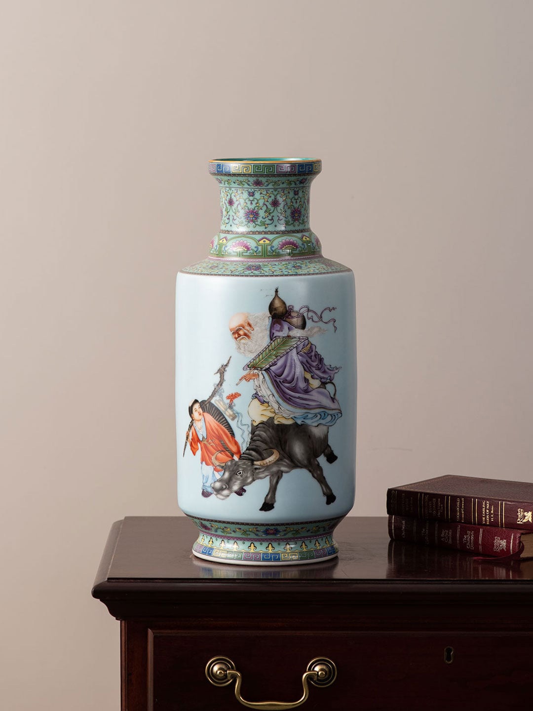 

THEDECORKART Blue & Green Folklore Oriental Printed Porcelain Vase