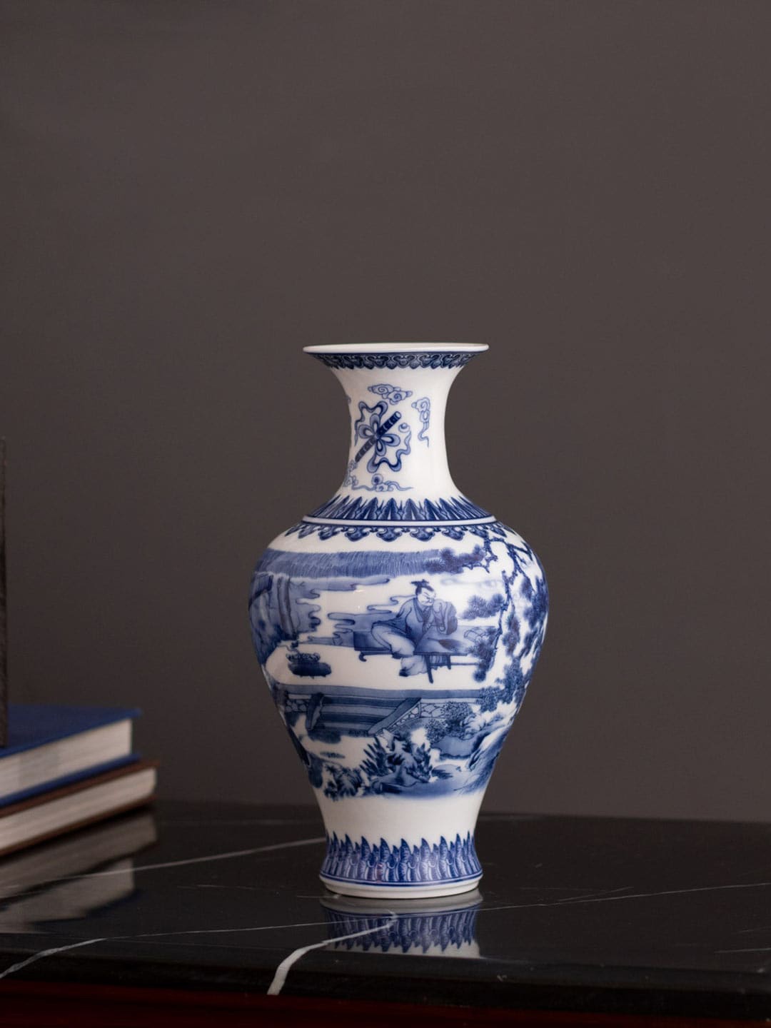 

THEDECORKART White & Blue Printed Ceramic Vase