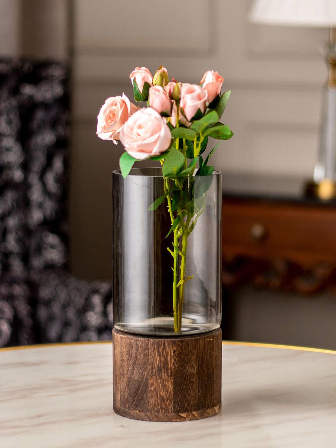

THEDECORKART Gleaming Black & Brown Cylindrical Glass Vase