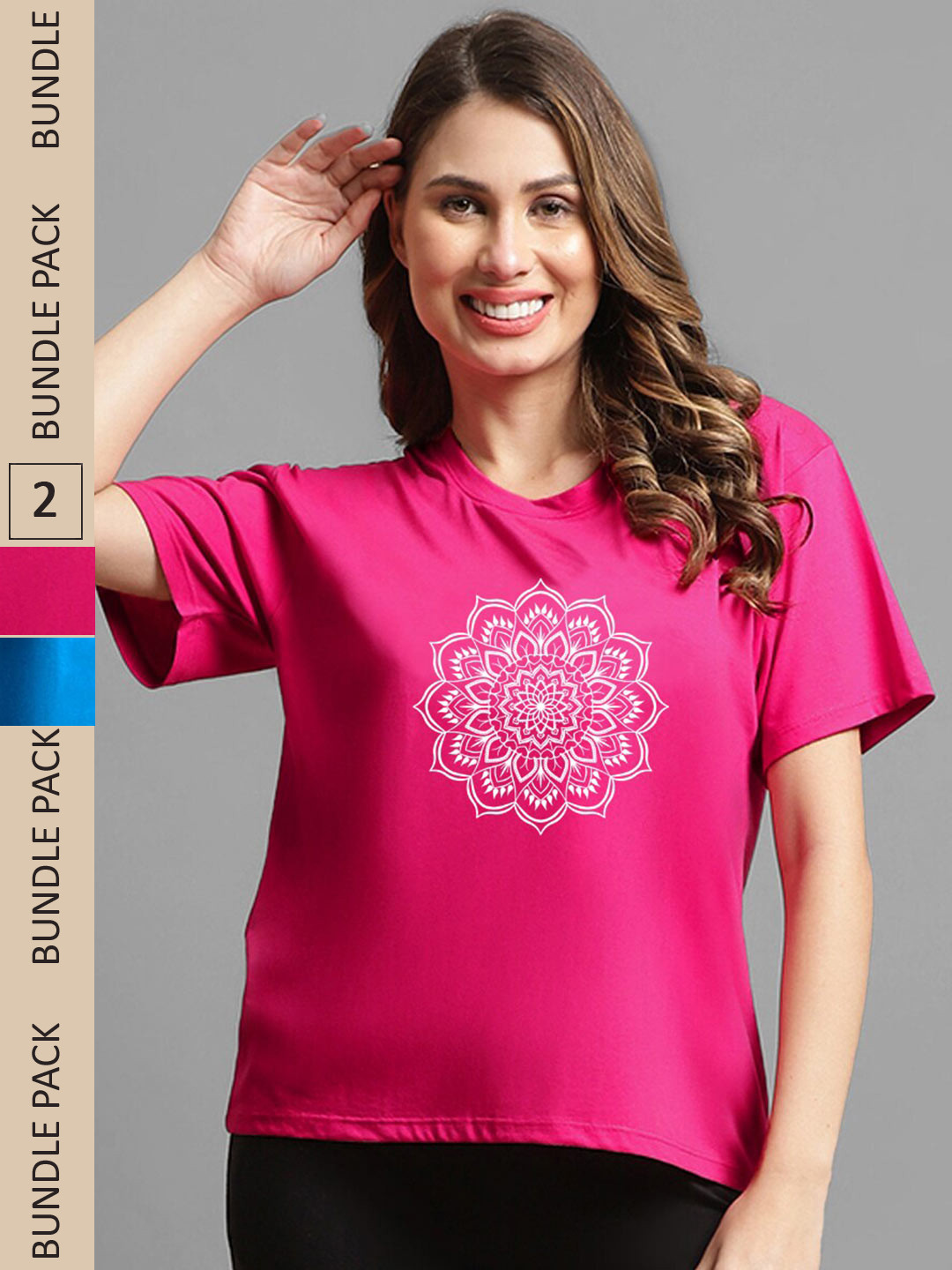 

Kanvin Blue & Pink Pack Of 2 Oversized Printed T-shirts, Magenta