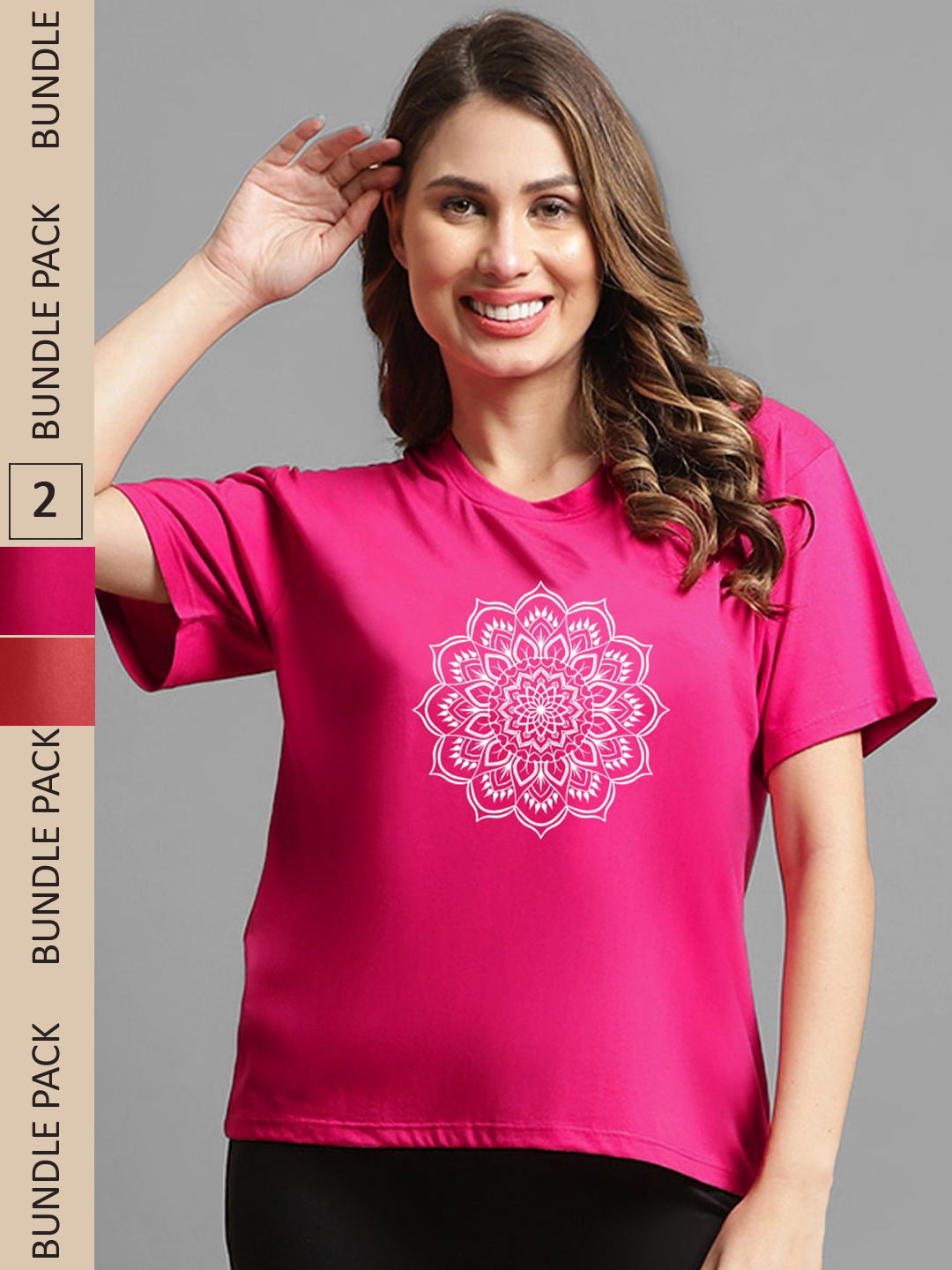 

Kanvin Magenta & Pink Pack of 2 Graphic Print Oversized Model T-shirt