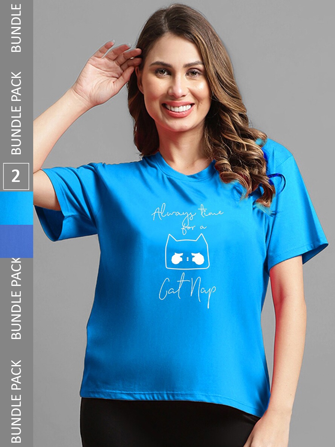 

Kanvin Pack of 2 Blue Printed Oversized Fit T-shirts