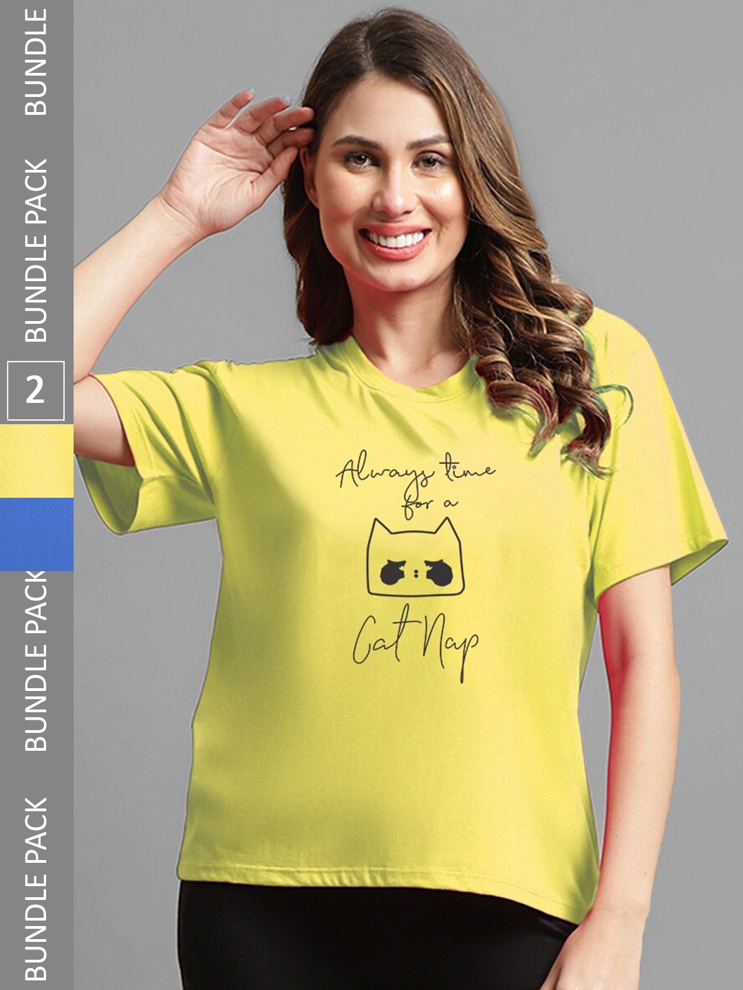 

Kanvin Blue & Yellow Pack of 2 Printed Oversized Fit T-shirts