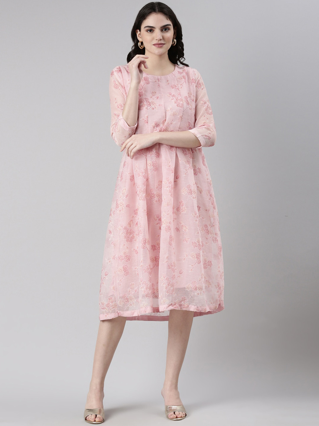 

GOLDSTROMS Floral Printed Georgette A-Line Ethnic Dresses, Pink