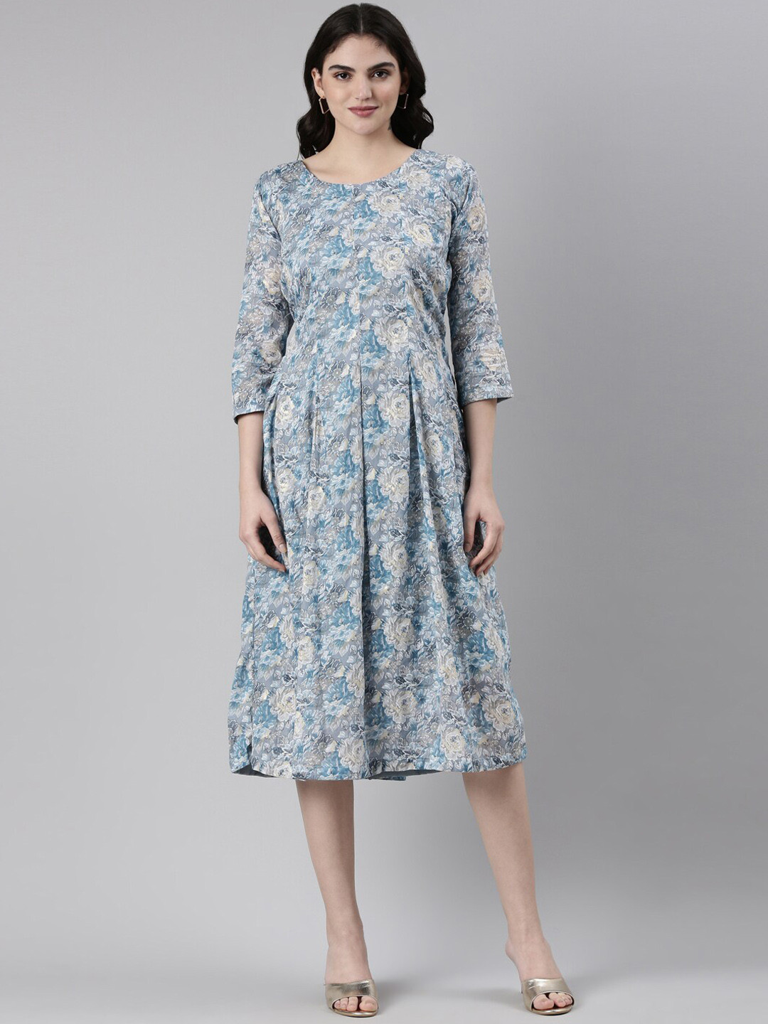 

GOLDSTROMS Ethnic Printed Cotton A-Line Dress, Blue