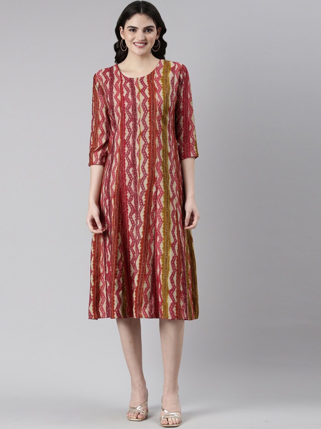 

GOLDSTROMS Printed Midi Ethnic Dress, Maroon