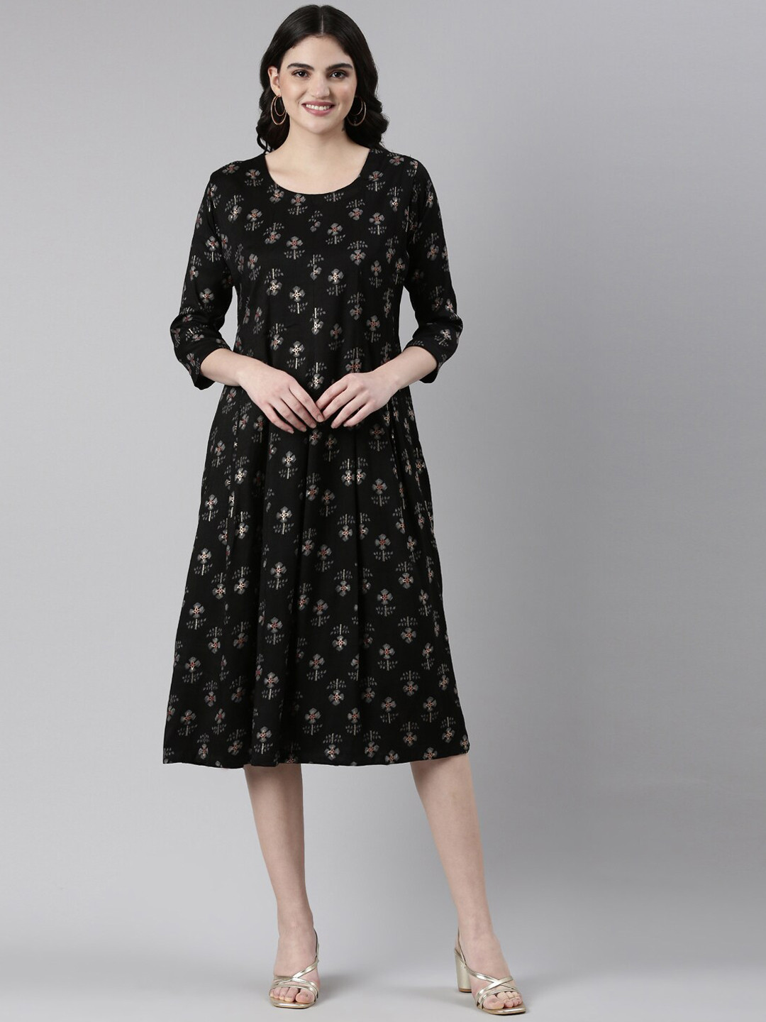 

GOLDSTROMS Printed Midi Ethnic Dress, Black