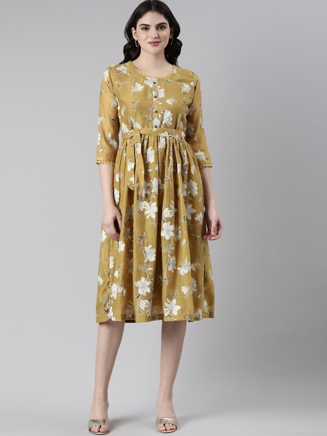 

GOLDSTROMS Printed Kali Midi Dress, Mustard