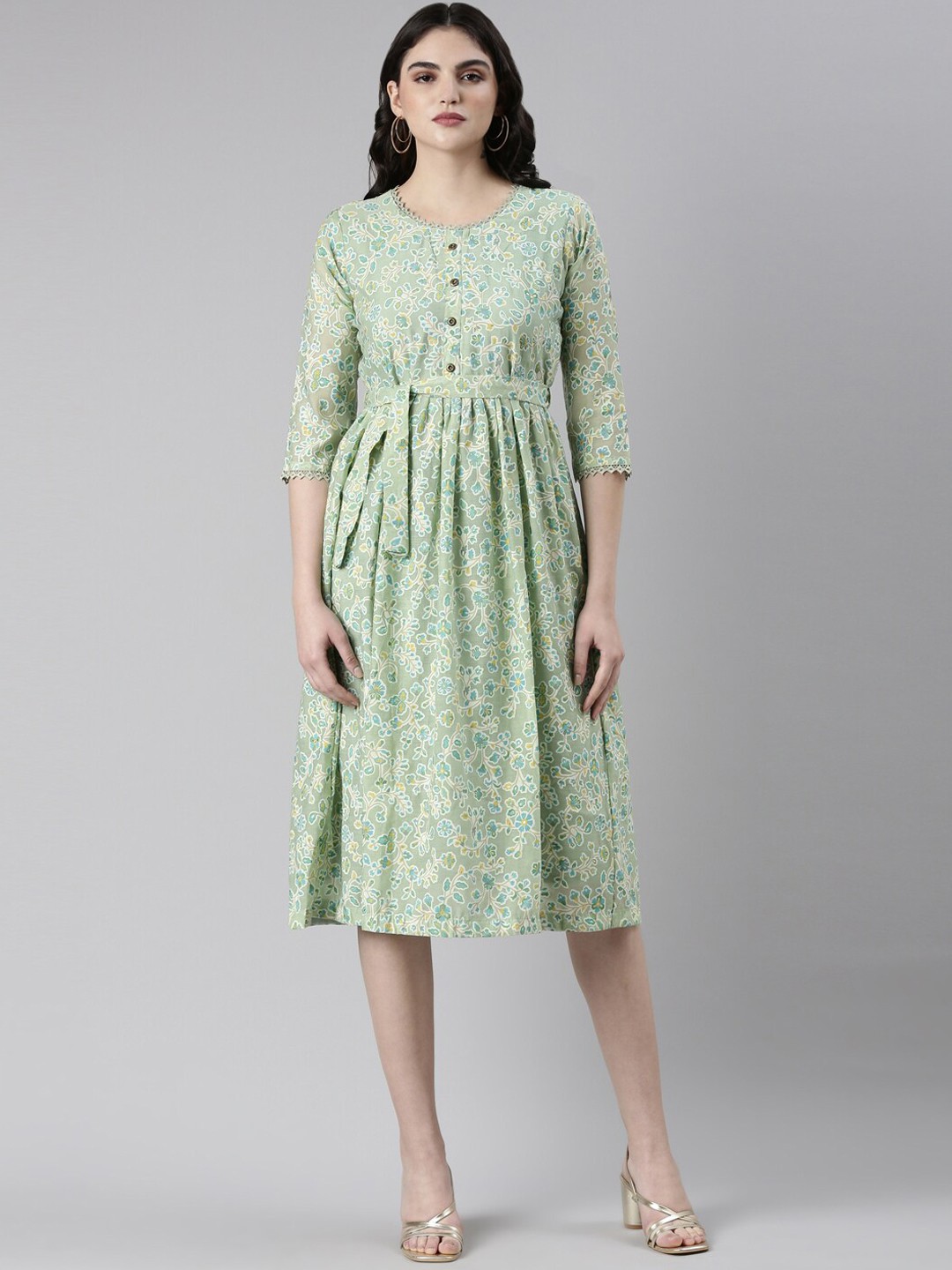 

GOLDSTROMS Printed Midi Ethnic Dress, Green