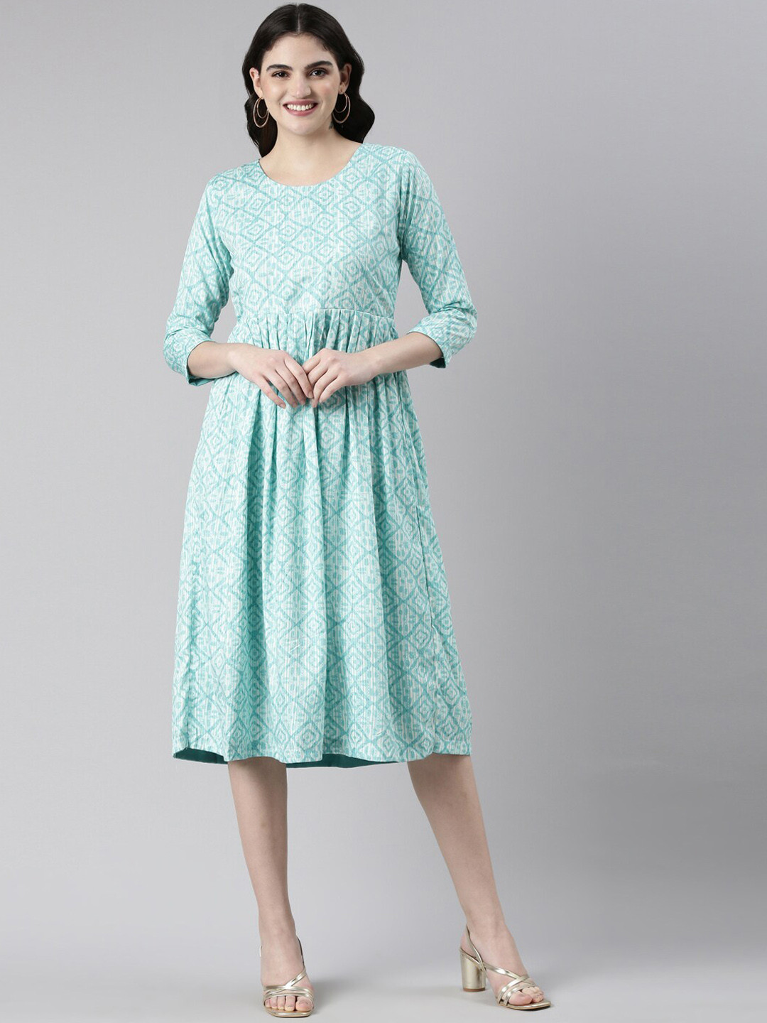

GOLDSTROMS Geometric Printed A-Line Dress, Green