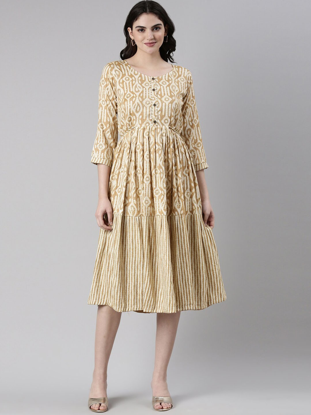 

GOLDSTROMS Geometric Printed Fit & Flare Dress, Yellow
