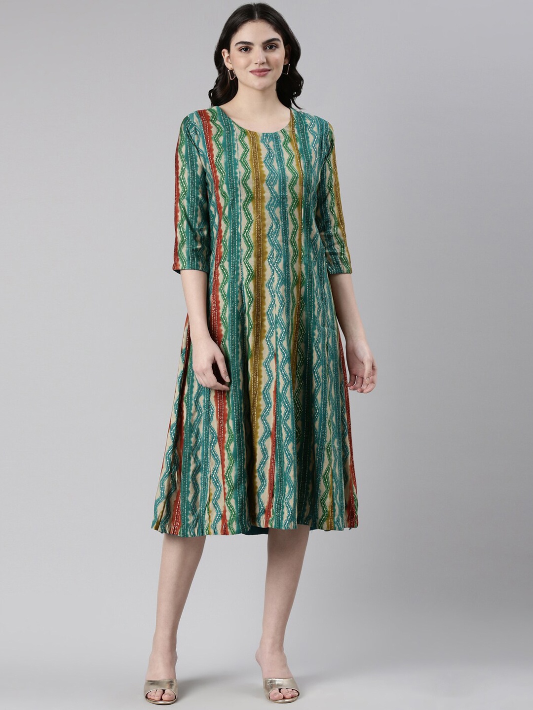 

GOLDSTROMS Geometric Printed A-Line Dress, Green