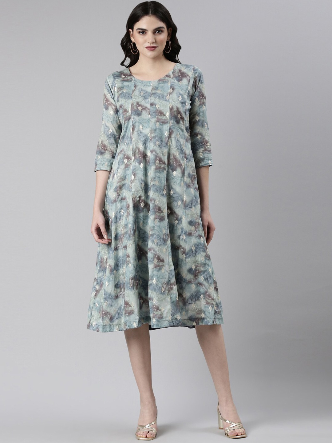 

GOLDSTROMS Abstract Printed Cotton A-Line Dress, Blue