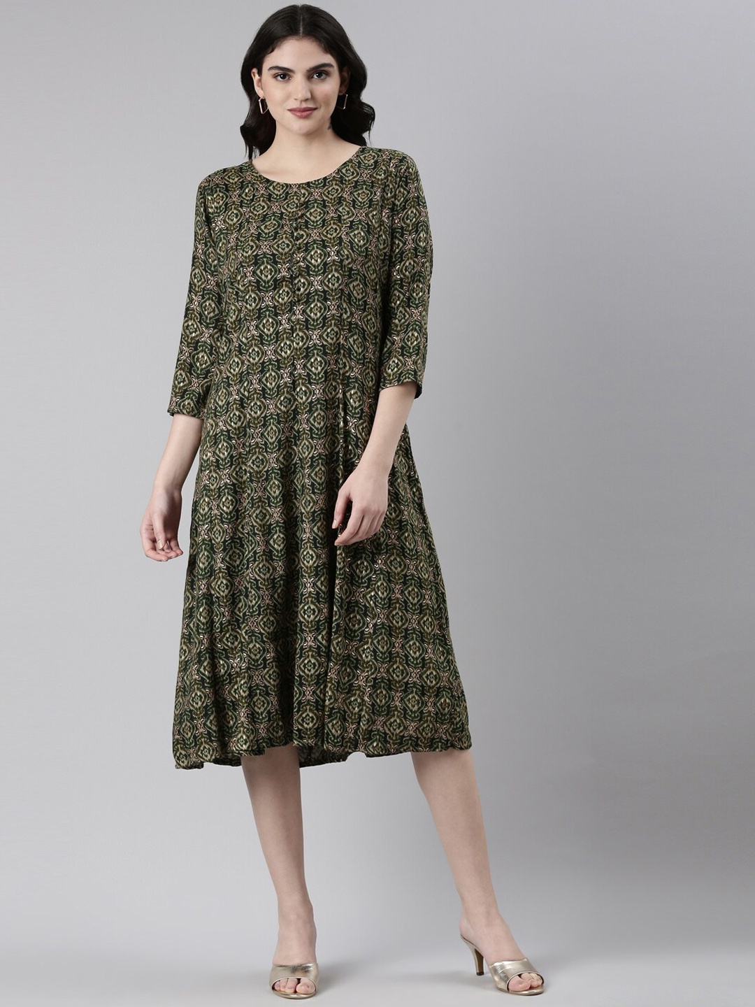 

GOLDSTROMS Printed Midi Ethnic Dress, Green