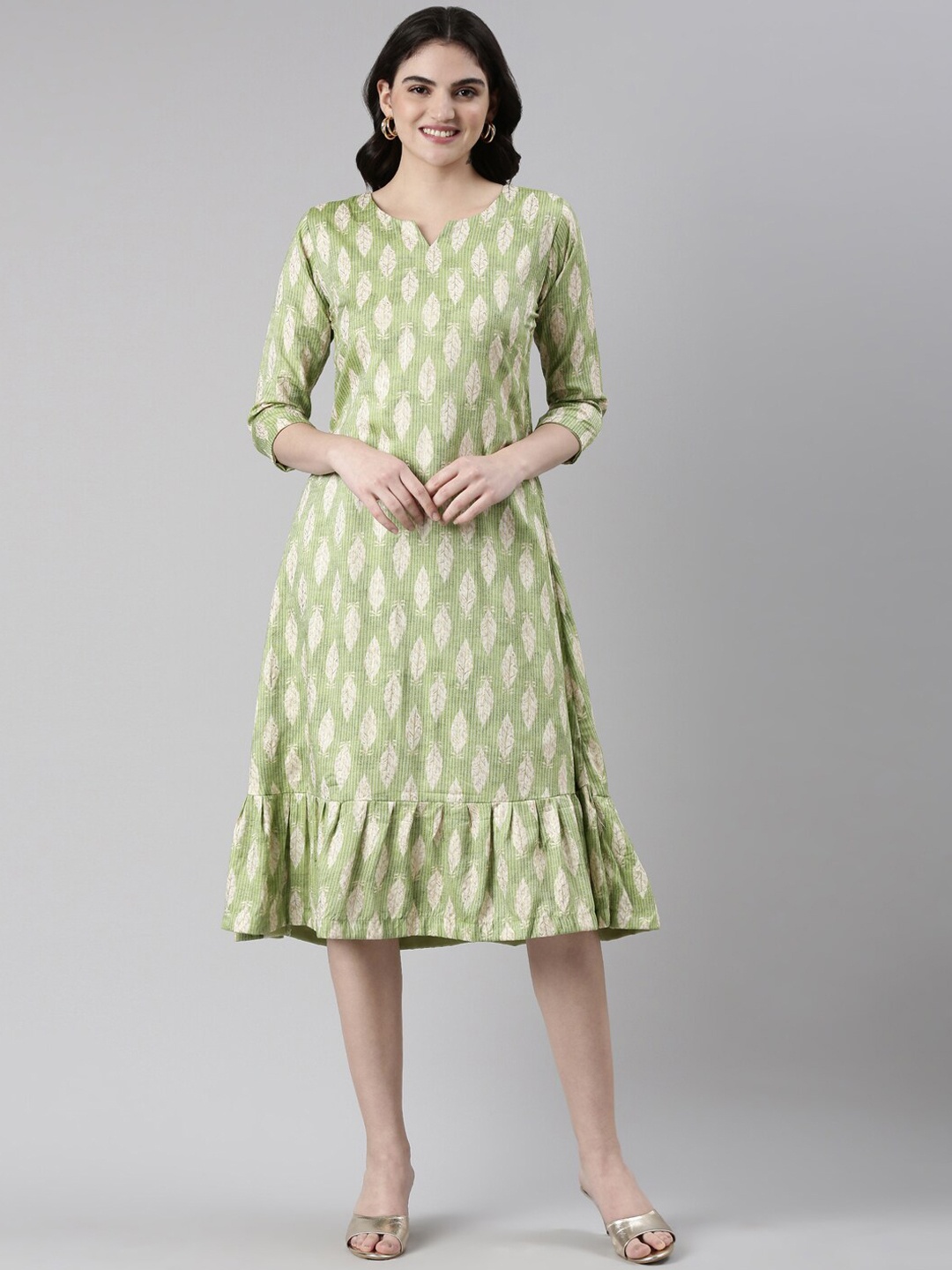 

GOLDSTROMS Printed A-Line Ethnic Dress, Green
