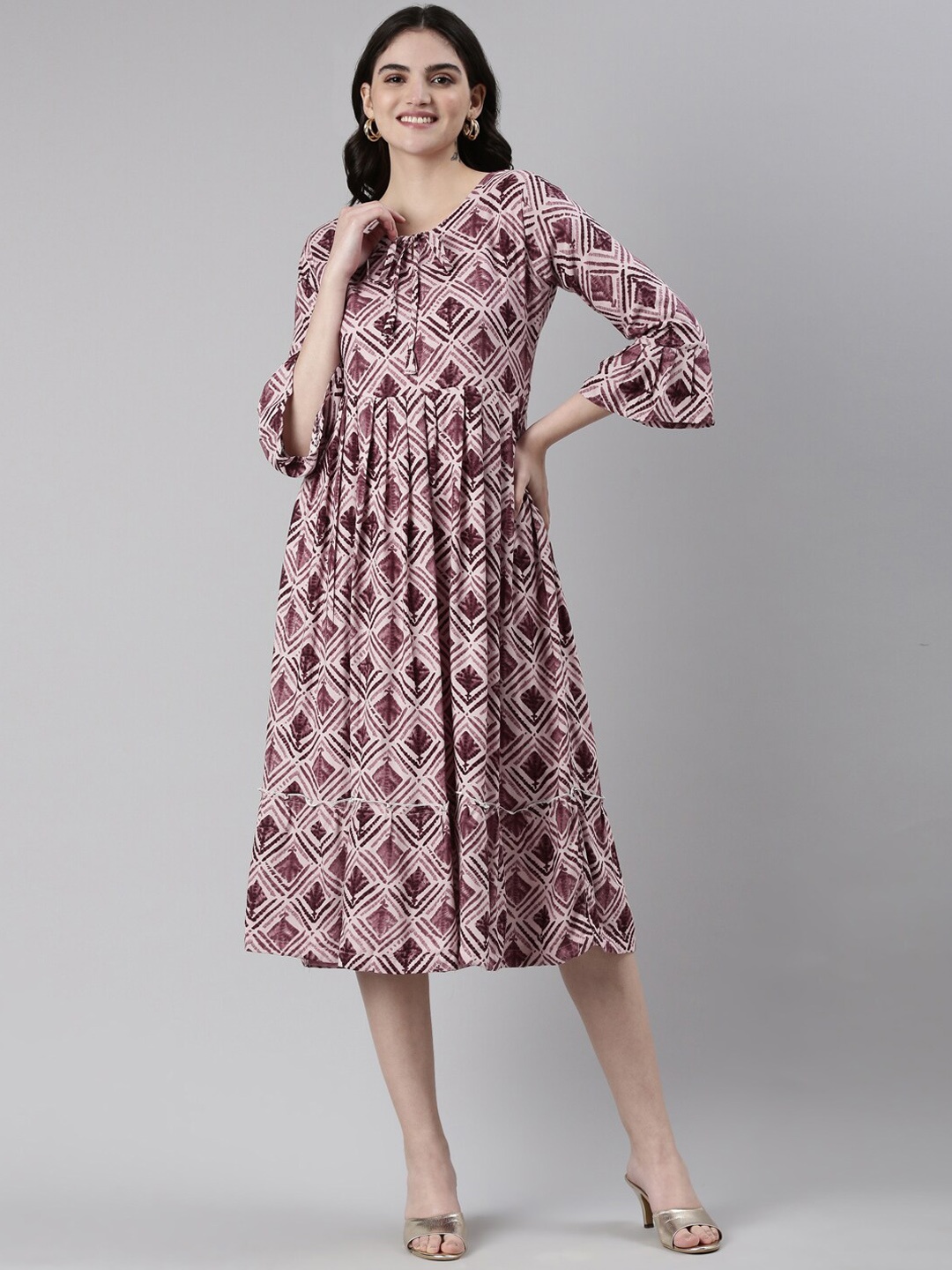 

GOLDSTROMS Geometric Printed A-Line Ethnic Dress, Magenta