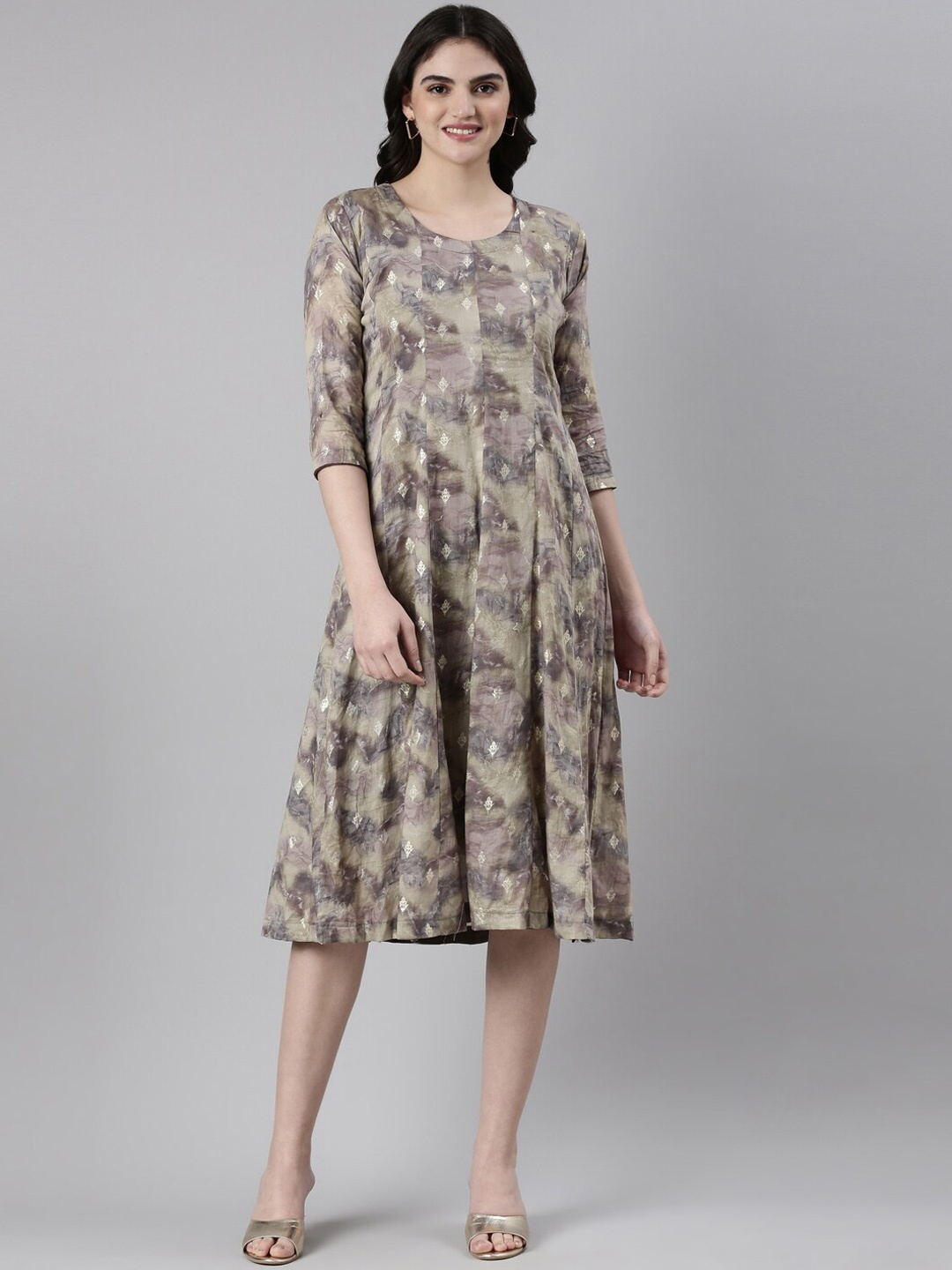 

GOLDSTROMS Abstract Printed Cotton A-Line Dress, Coffee brown