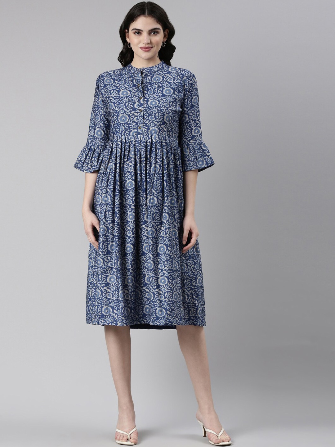 

GOLDSTROMS Floral Printed A-Line Dress, Navy blue
