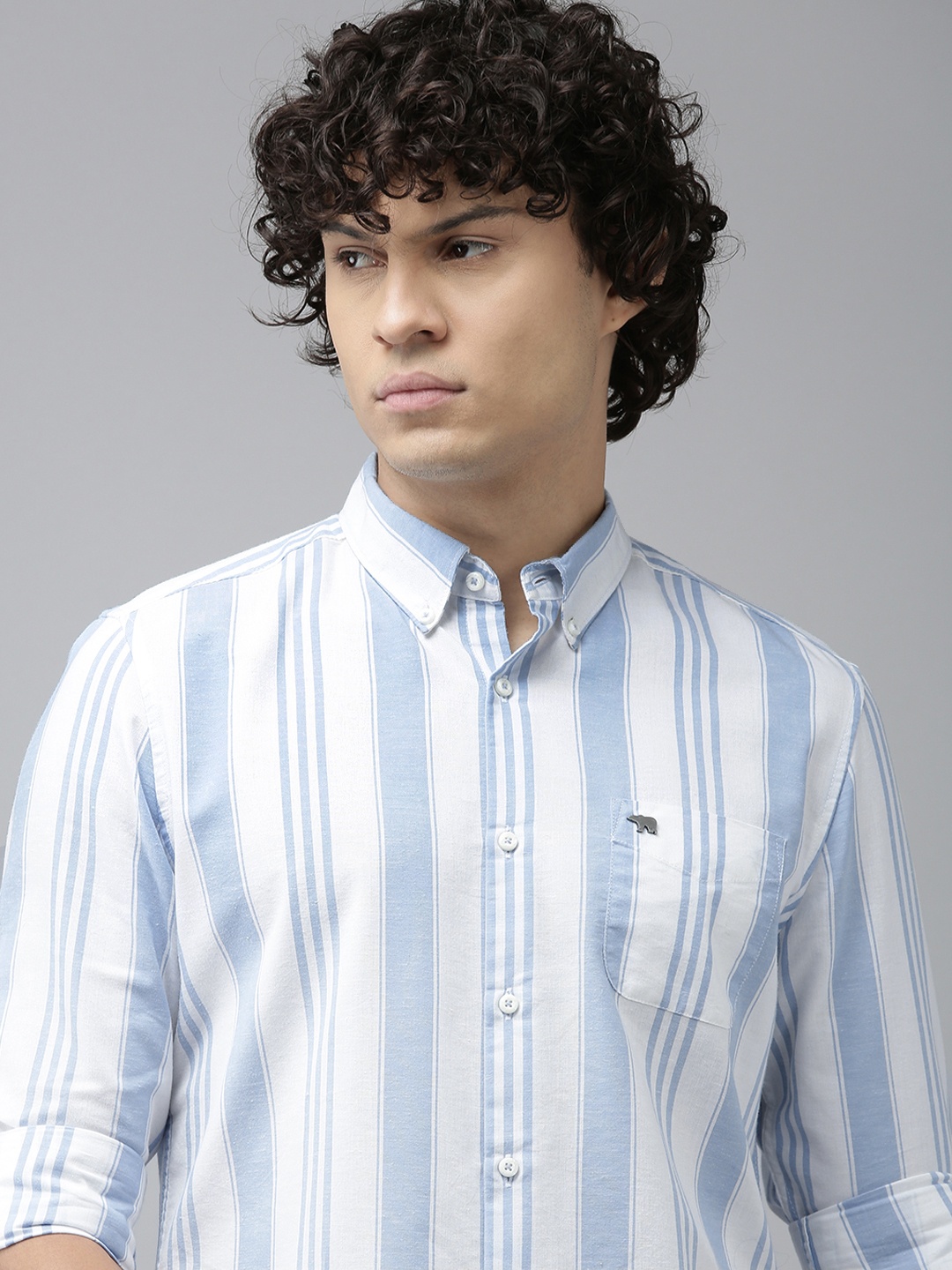 

THE BEAR HOUSE Slim Fit Striped Casual Shirt, Blue