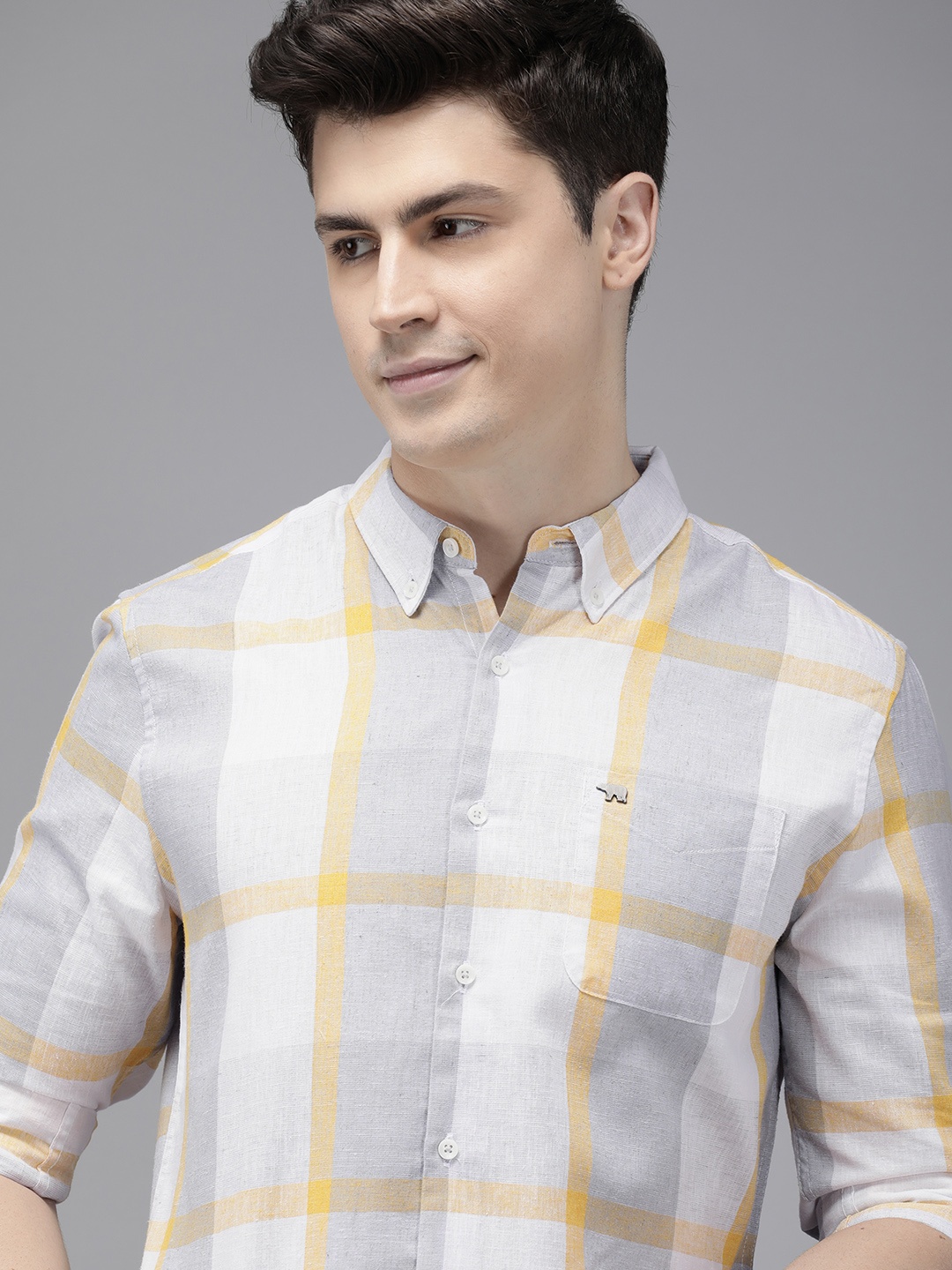 

THE BEAR HOUSE Men Slim Fit Tartan Checked Casual Shirt, Yellow