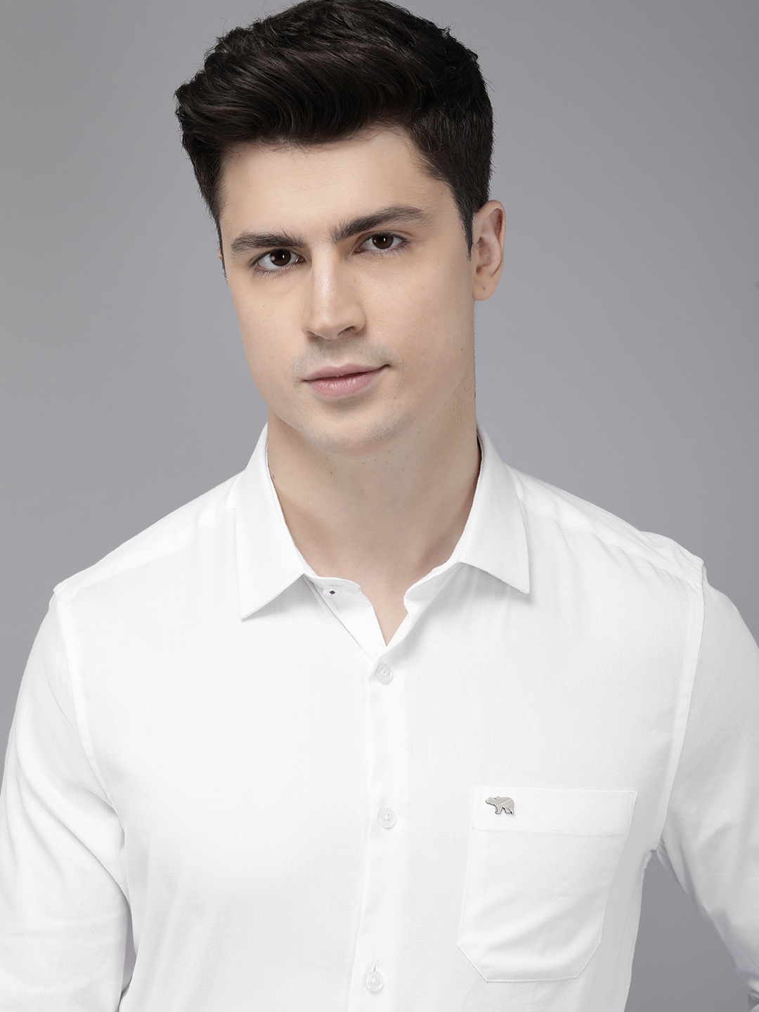 

THE BEAR HOUSE Men Slim Fit Opaque Pure Cotton Formal Shirt, White