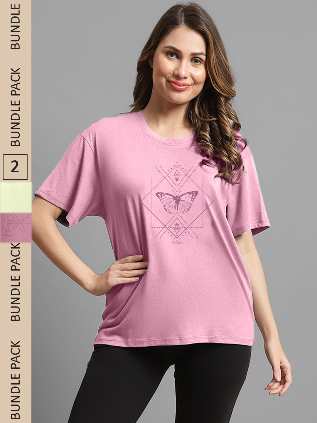

Kanvin Pink & Green Pack Of 2 Printed Lounge T-shirts