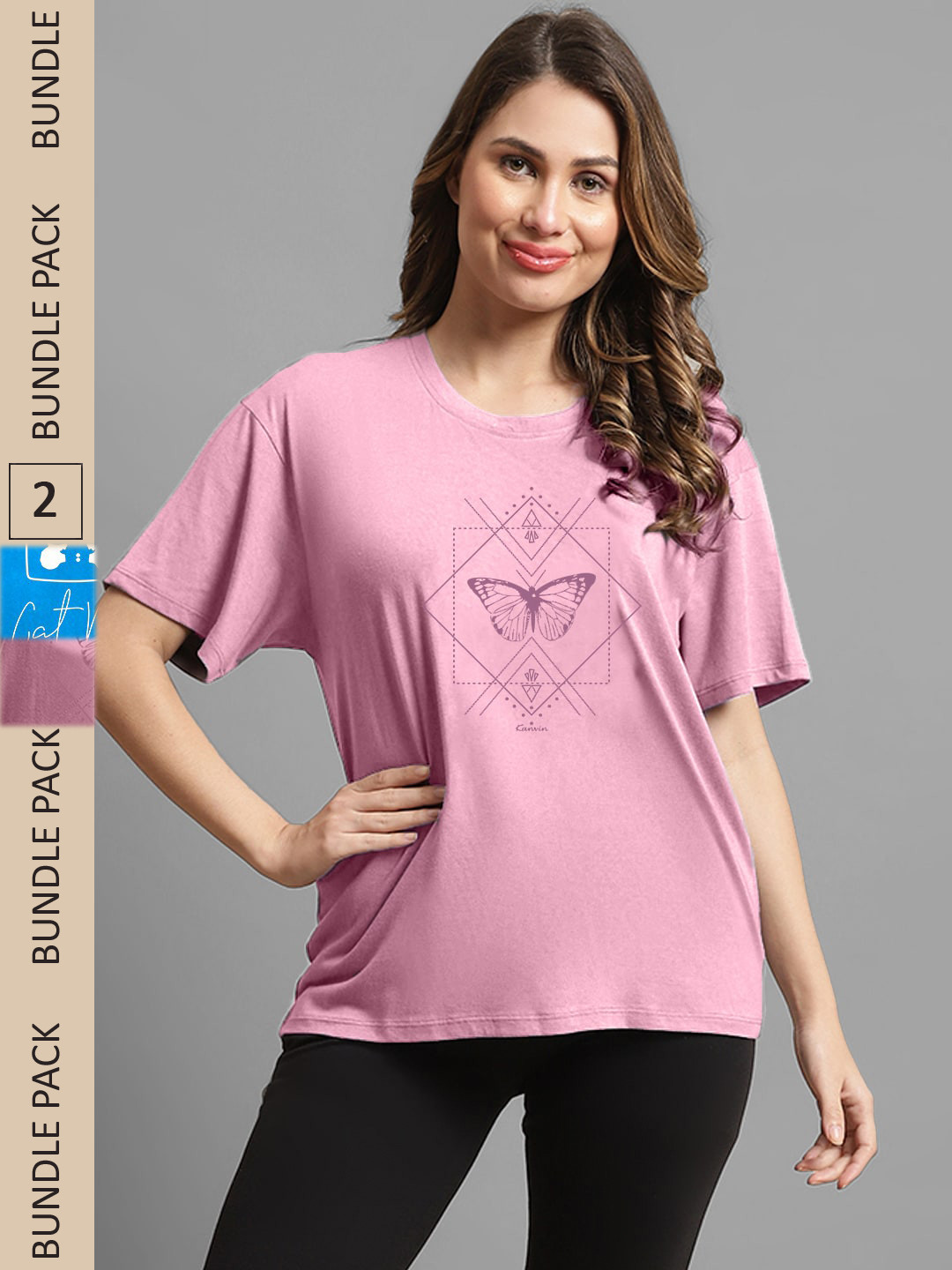

Kanvin Mauve & Blue Pack Of 2 Printed Lounge T-shirts
