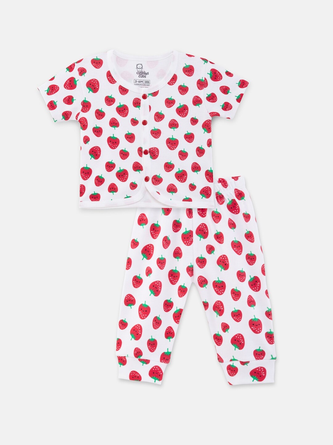 

Cuddles for Cubs Infants Kids Printed Pure Cotton Jhabla With Pyjamas, White