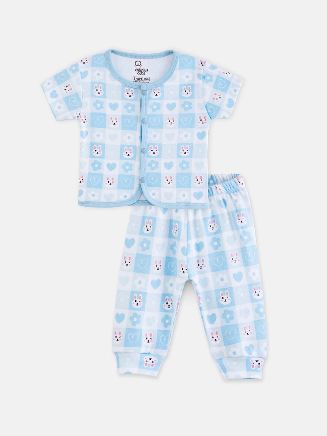 

Cuddles for Cubs Infants Kids Printed Pure Cotton Jhabla With Pyjamas, Blue