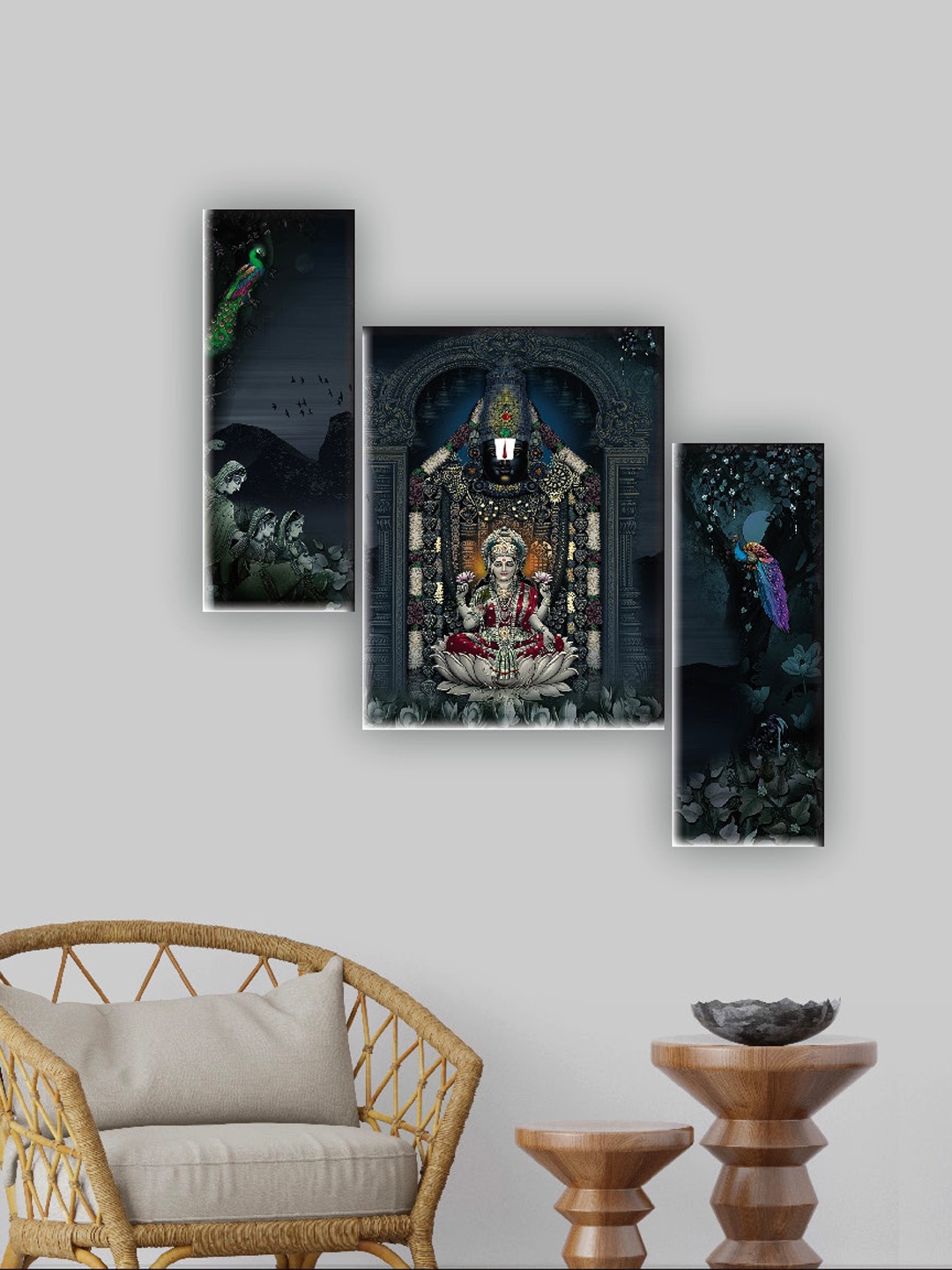 

SAF Grey & Green 3 Pieces Maa Lakshmi Painting Wall Arts