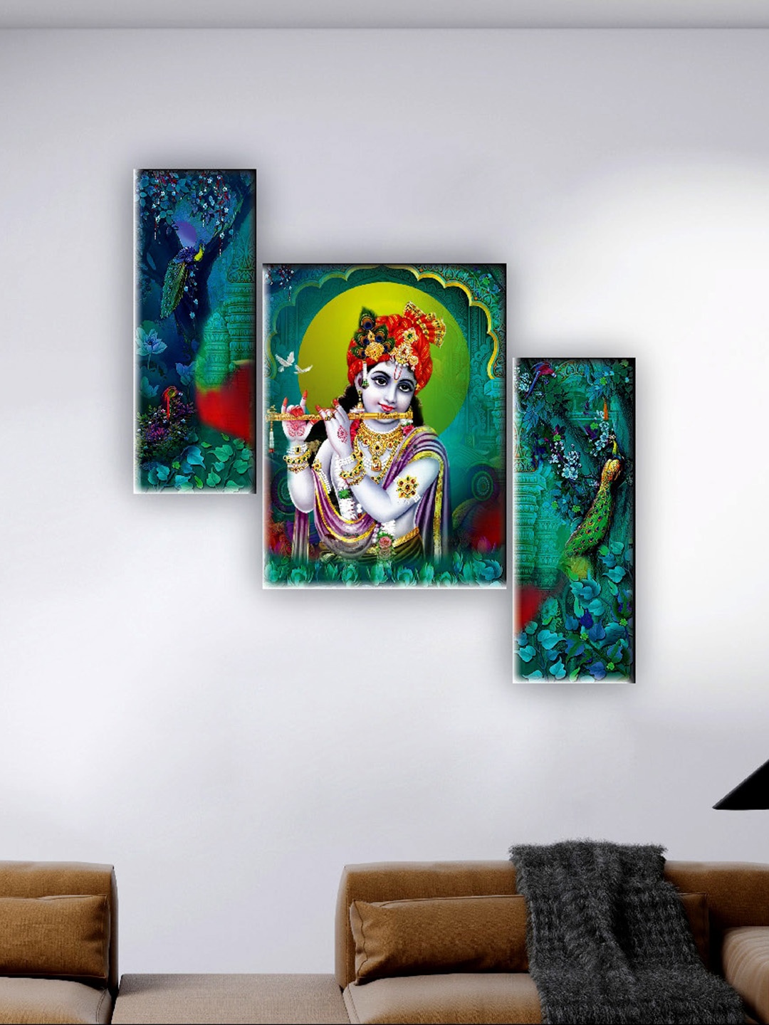 

SAF Green & Blue 3 Pieces Radha Krishna Painting Wall Arts