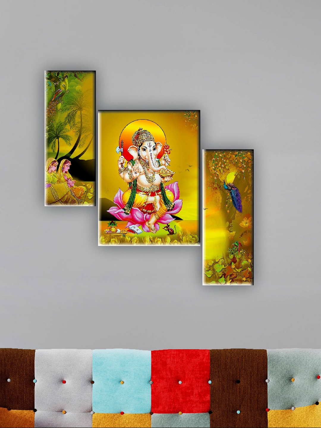 

SAF Yellow & Green 3 Pieces Lord Ganesha Wall Art Painting