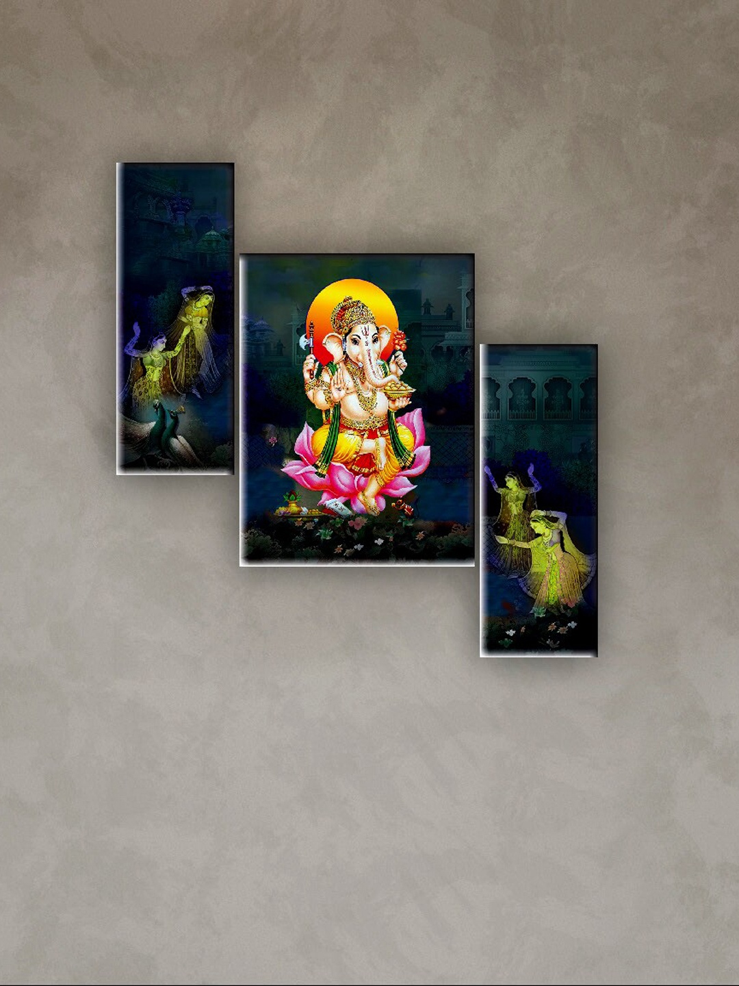 

SAF Blue & Green 3 Pieces Lord Ganesha Wall Art Painting