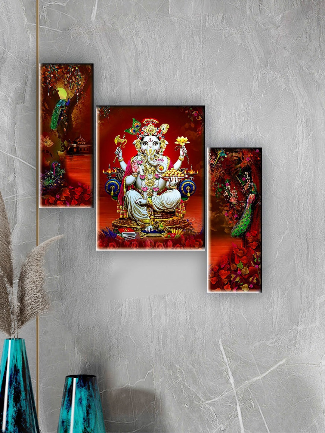 

SAF Brown & Green 3 Pieces Lord Ganesha Wall Art Painting