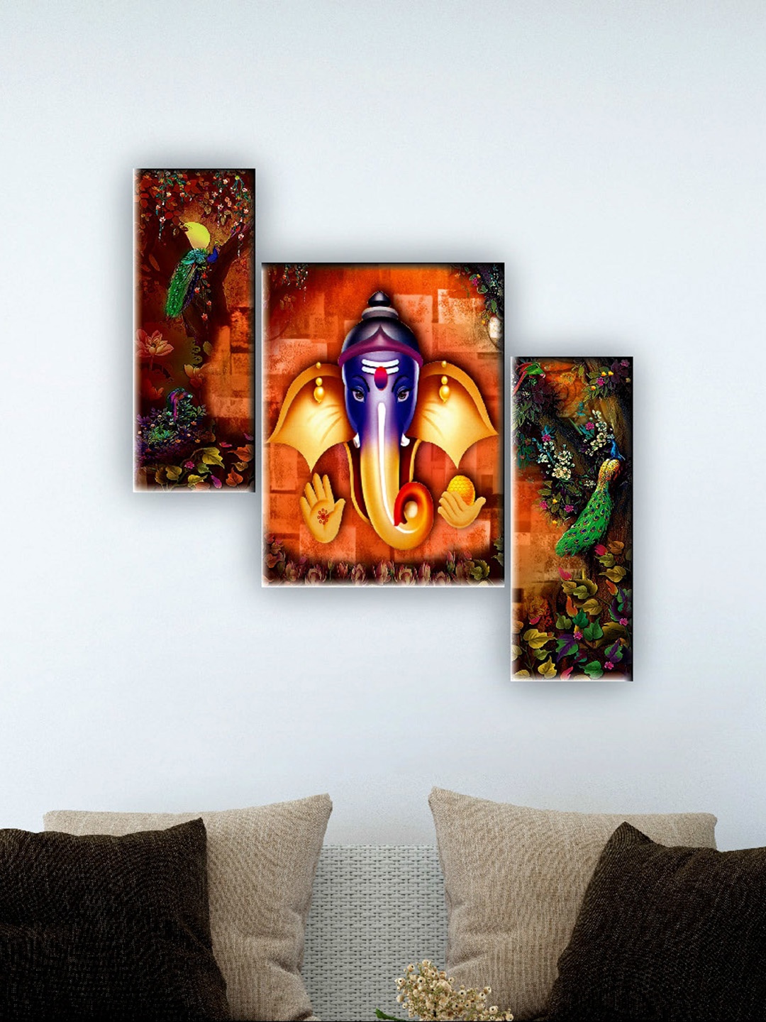 

SAF Brown & Blue 3 Pieces Lord Ganesha Wall Art Painting