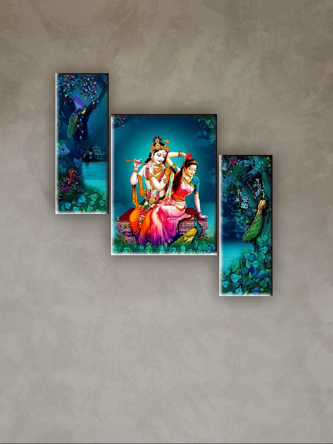 

SAF Blue & Pink 3 Pieces Radha Krishna Wall Art Painting