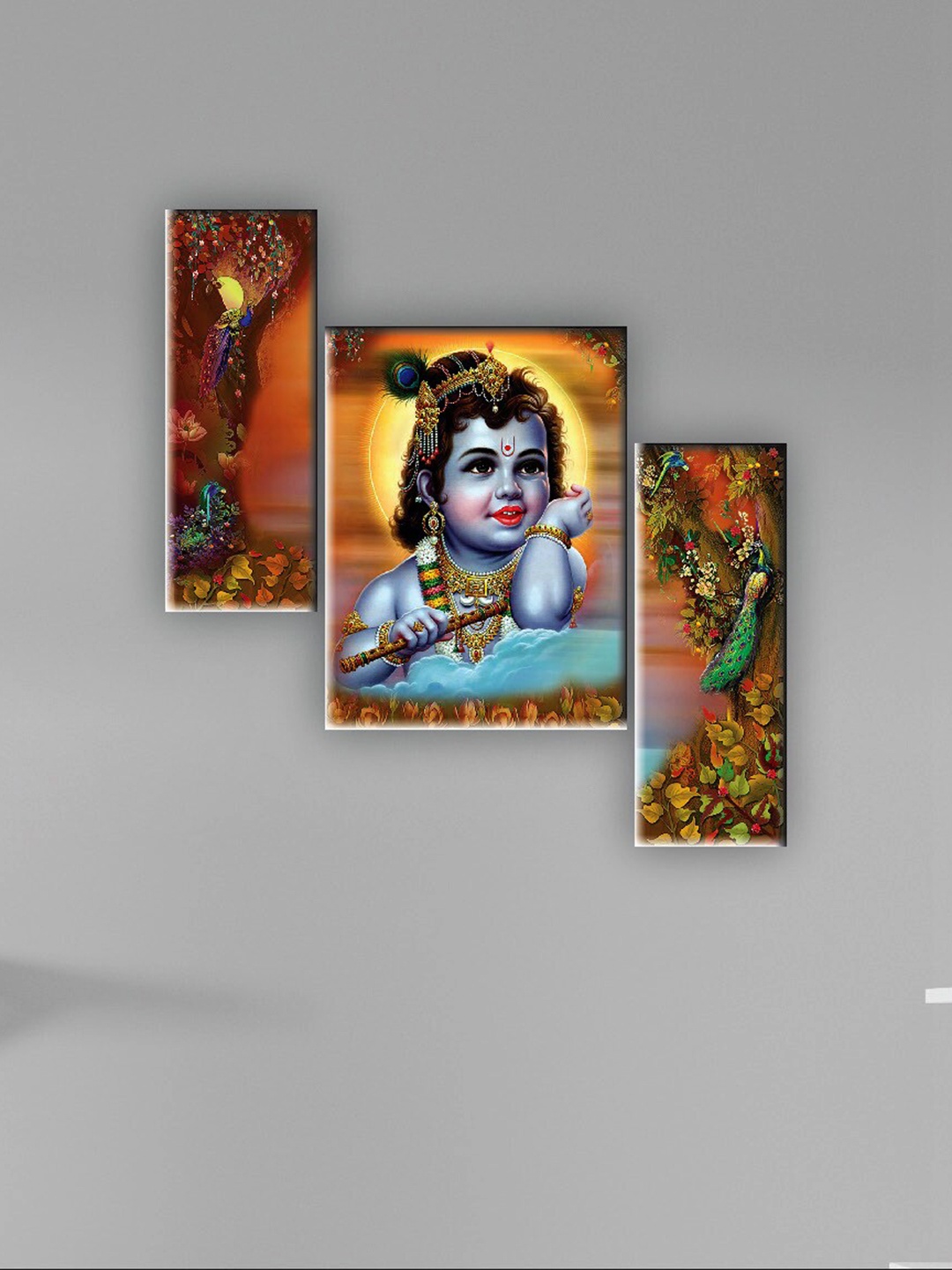 

SAF Blue & White 3 Pieces Krishna Wall Art Painting