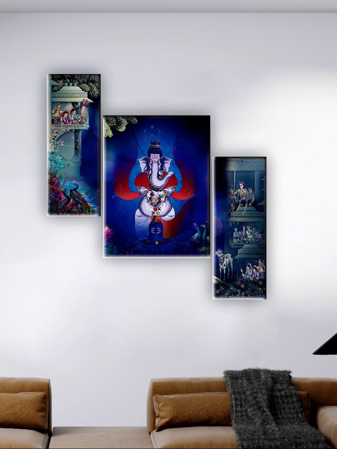 

SAF Blue & Red 3 Pieces Lord Ganesha Wall Art Painting