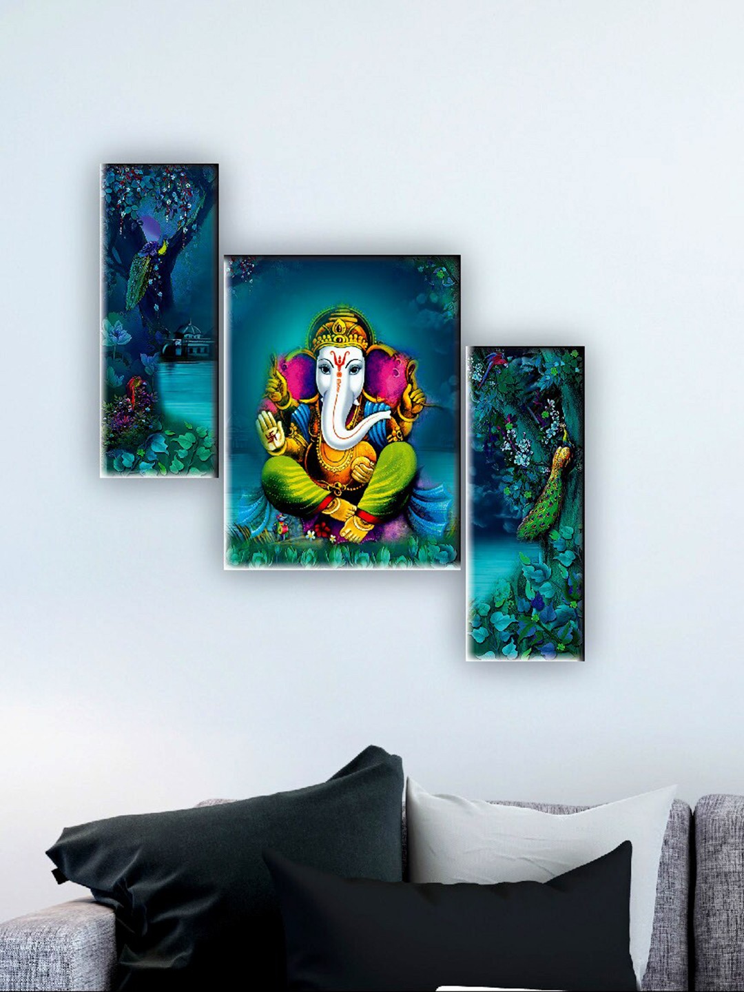 

SAF Blue & Green 3 Pieces Lord Ganesha Wall Art Painting