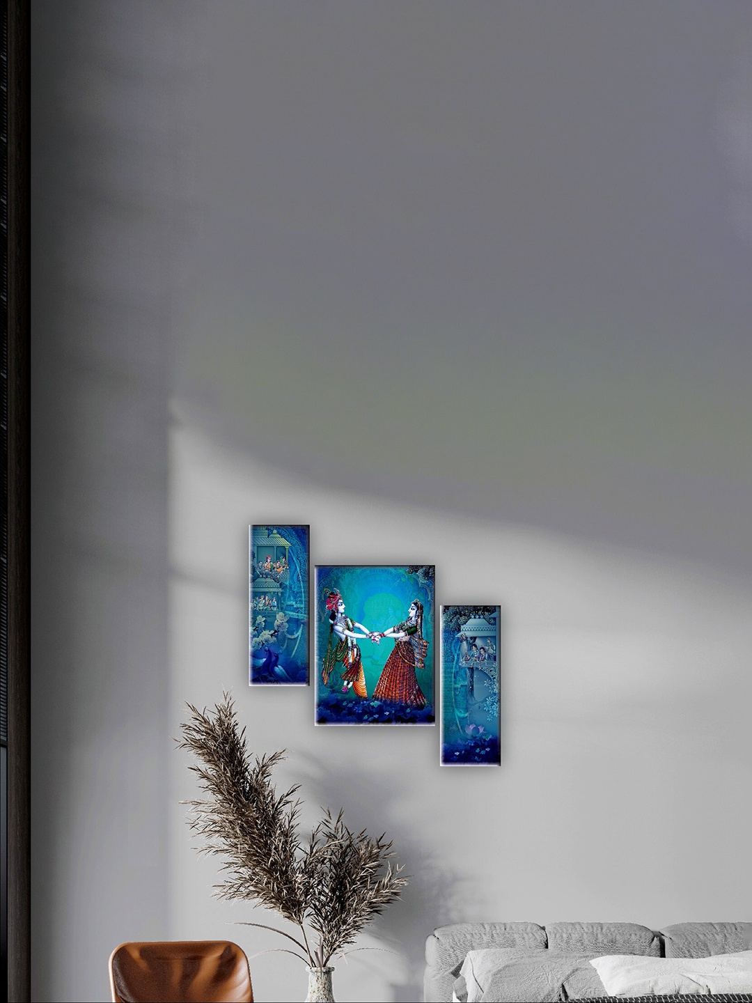 

SAF Blue & Green 3 Pieces Radha Krishna Wall Art Painting