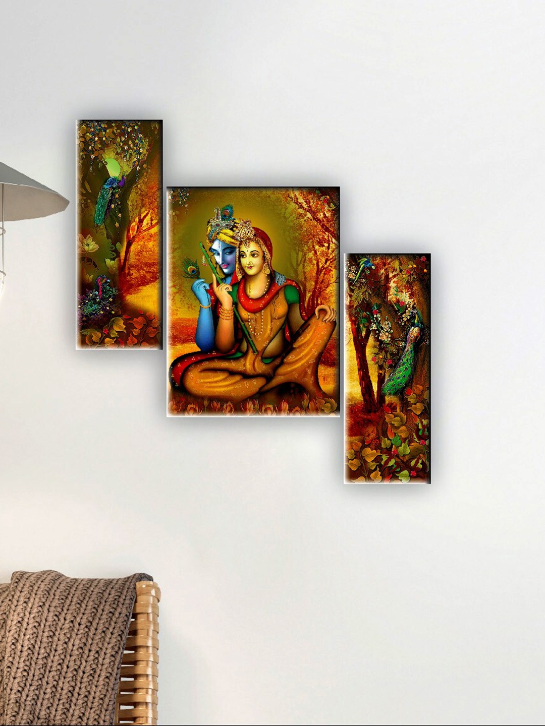 

SAF Brown & Blue 3 Pieces Radha Krishna Wall Art Painting