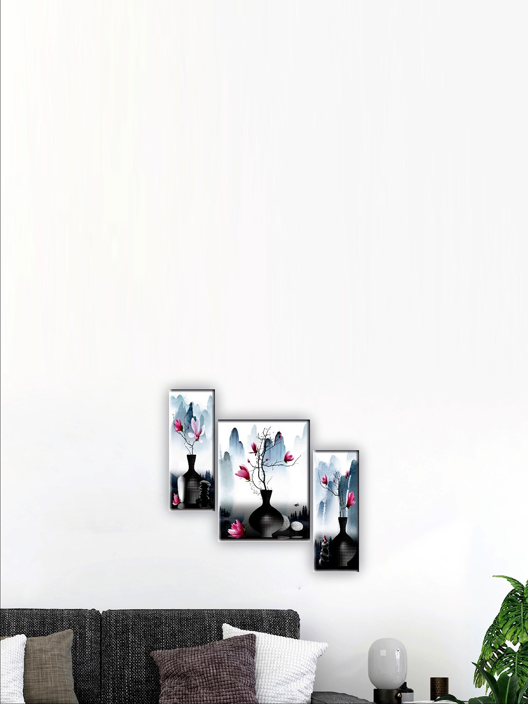 

SAF White & Black 3 Pieces Flower Pot Wall Art Painting