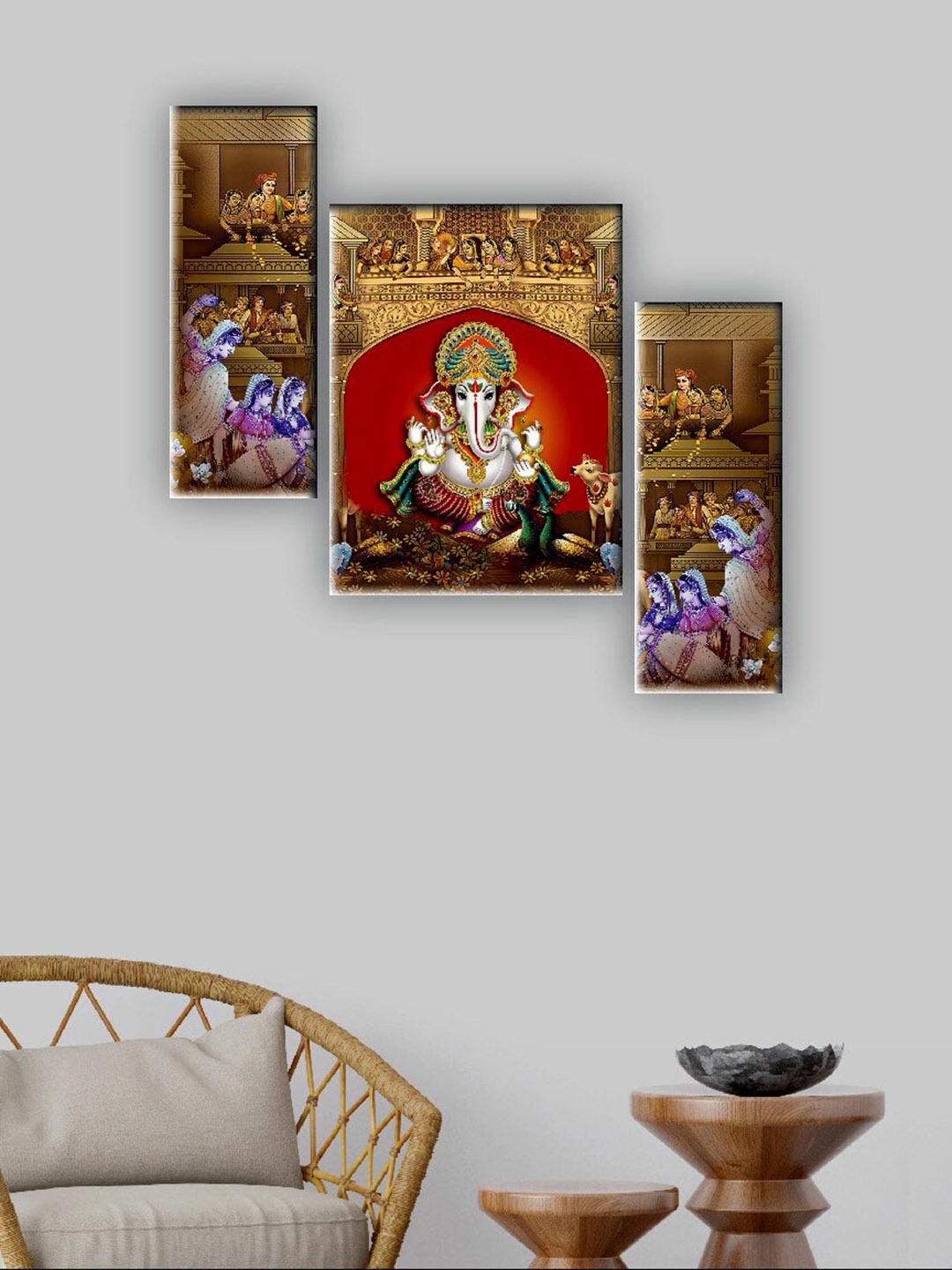 

SAF Red & Blue 3 Pieces Lord Ganesha Wall Art Painting