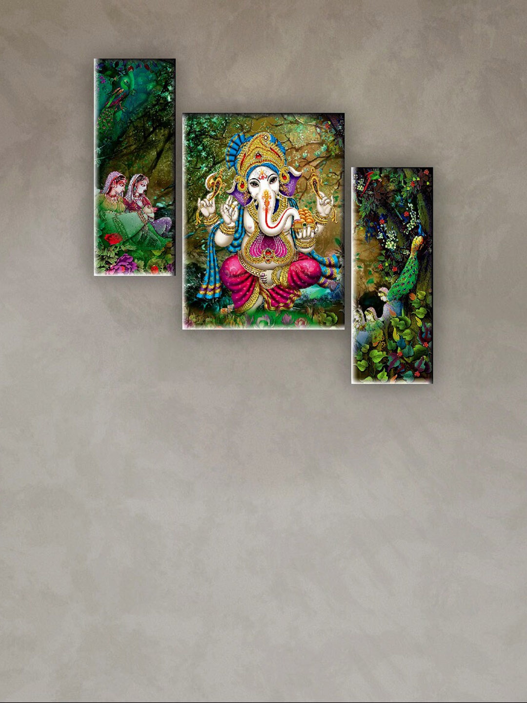 

SAF Green & Brown 3 Pieces Lord Ganesha Wall Art