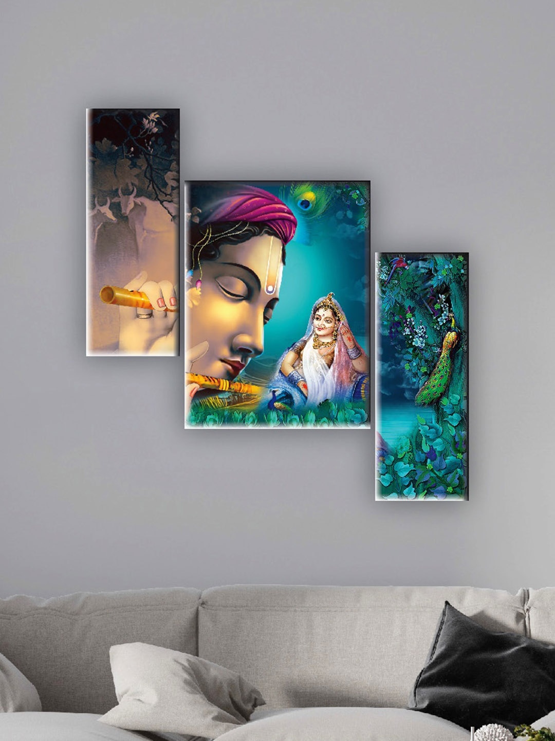 

SAF Green & Blue 3 Pieces Radha Krishna Wall Art