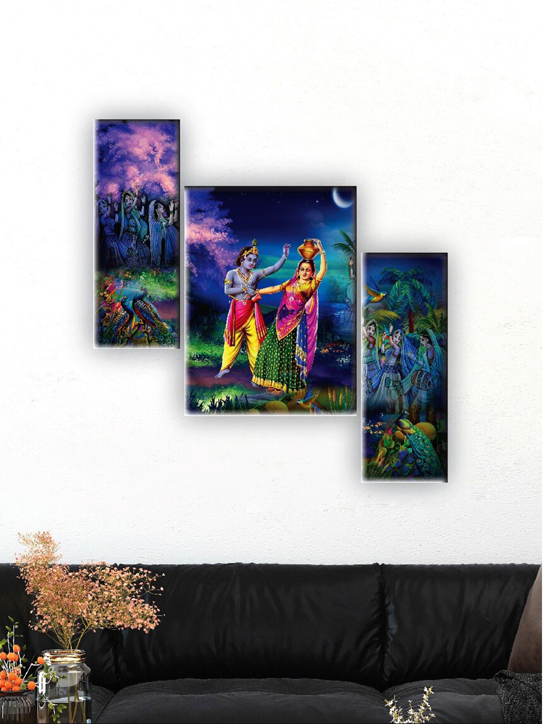 

SAF Blue & Green 3 Pieces Radha Krishna Wall Art