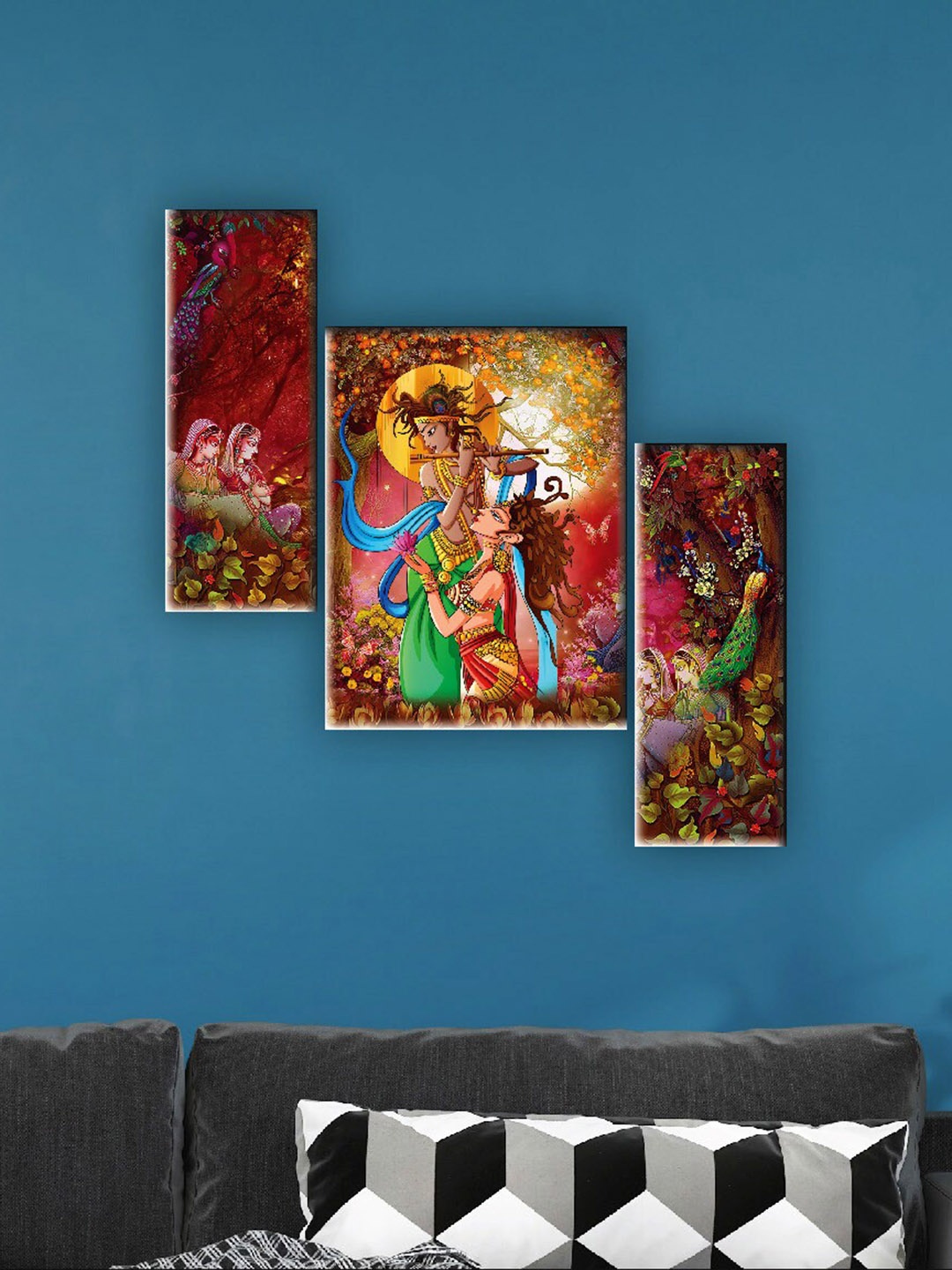 

SAF Brown & Blue 3 Pieces Radha Krishna Wall Art