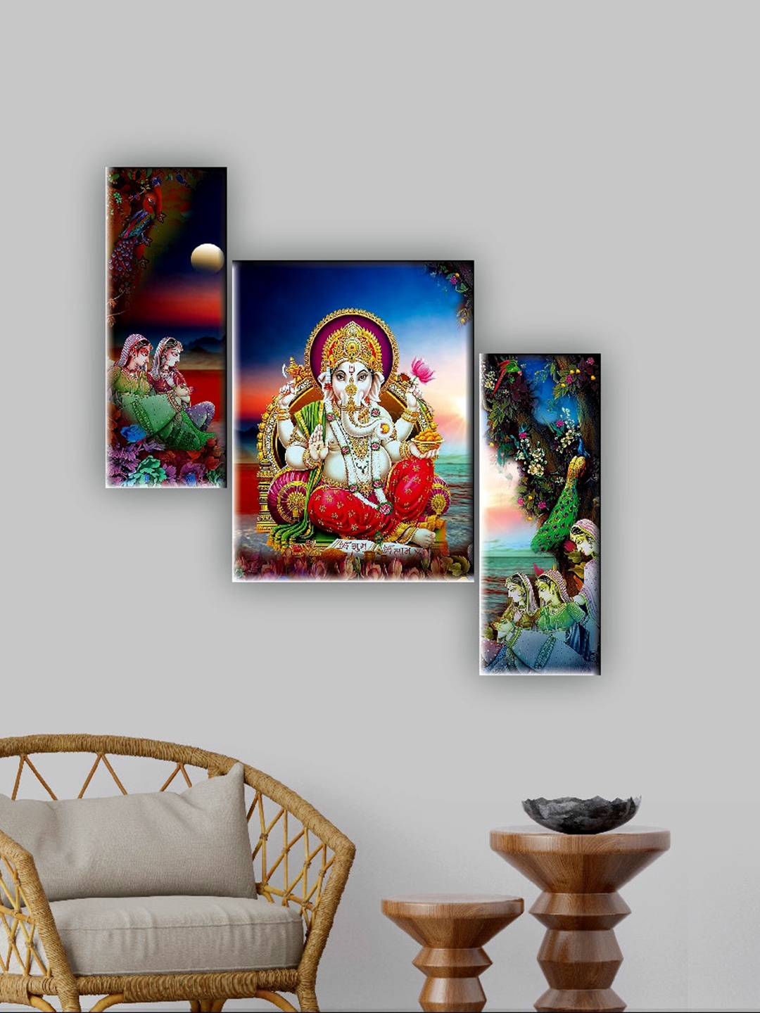 

SAF Blue & Green 3 Pieces Lord Ganesha Wall Art