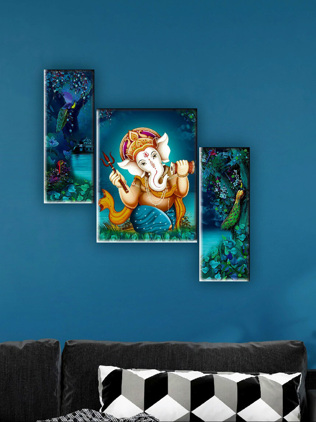 

SAF Green & Blue 3 Pieces Lord Ganesha Wall Art